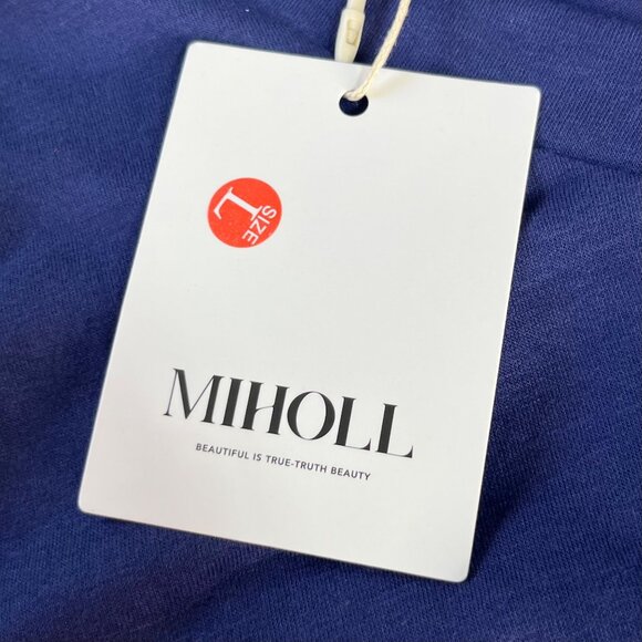 Miholl Vneck Tshirt Womens Large Navy Blue New Pocket Cuffed Sleeves - Picture 10 of 10
